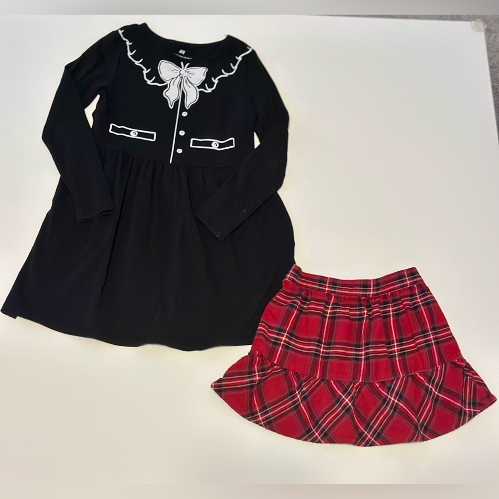 Carter's Black Dress And Red Plaid Skirt Set Size 6x